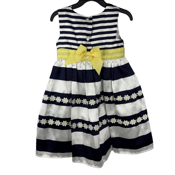 Blueberi Boulevard Daisy Flower Girls Dress 4T Blue White Striped Floral Party - Picture 2 of 9